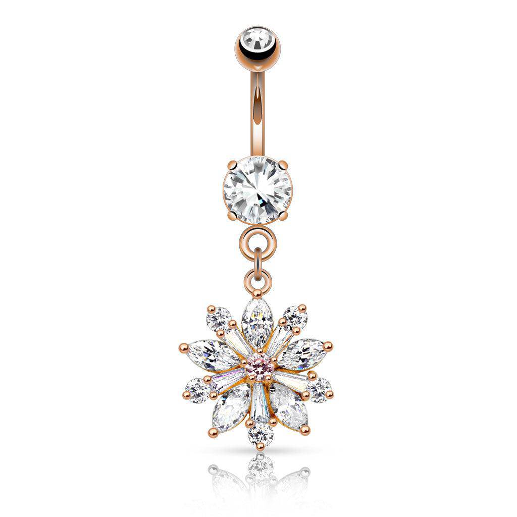 Dangle Flower Belly Bar with Gem Top - SkinKandy | Body Jewellery & Piercing Online Australia