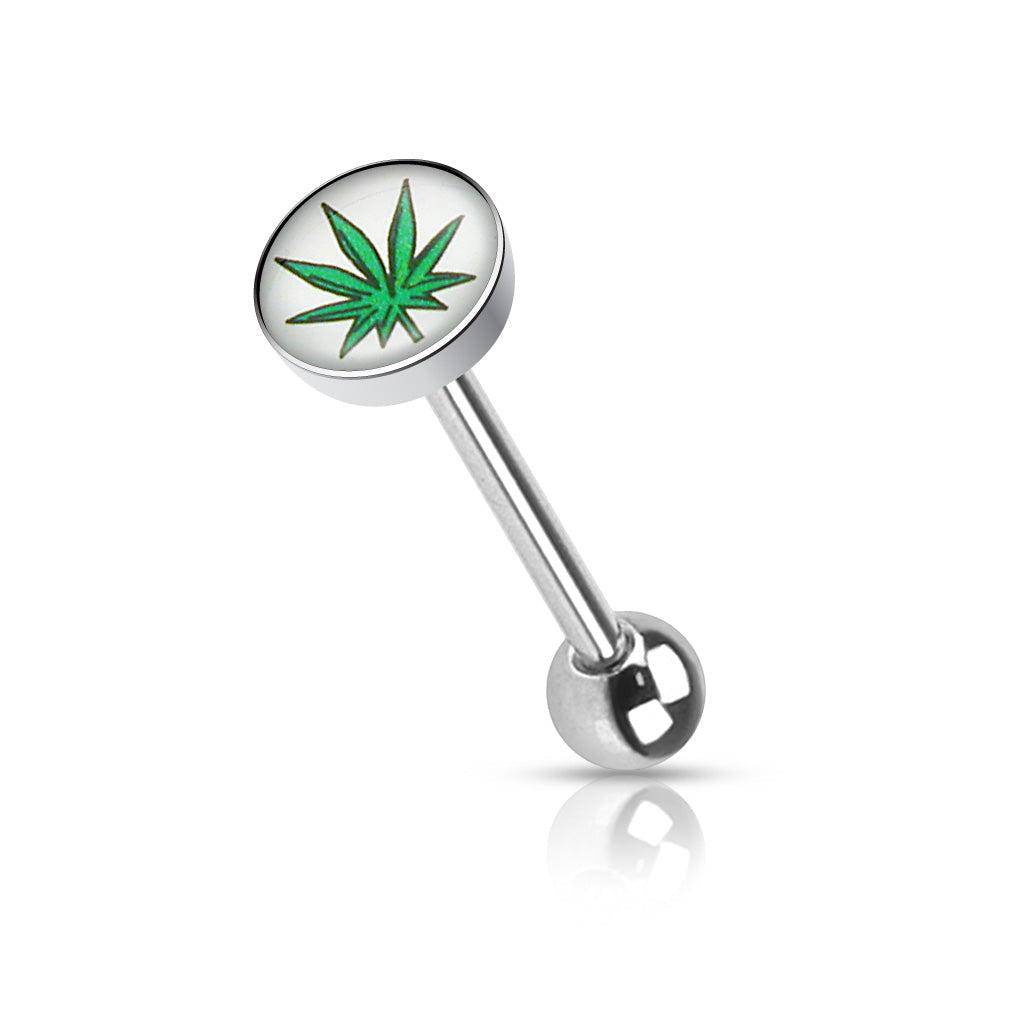 Pot Leaf Steel Barbell Tongue Ring