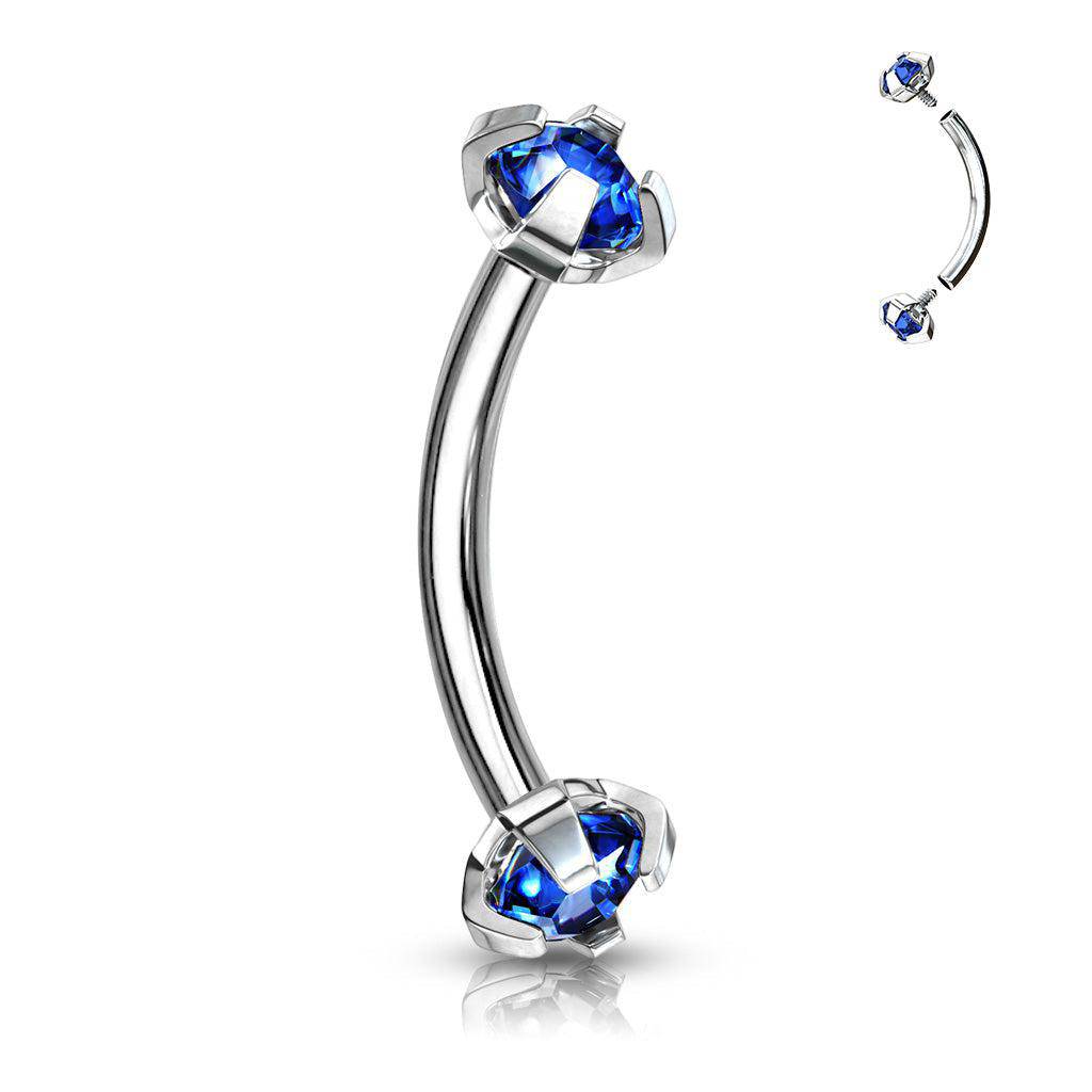 Prong Set Gem Curved Eyebrow Barbell - SkinKandy | Body Jewellery & Piercing Online Australia