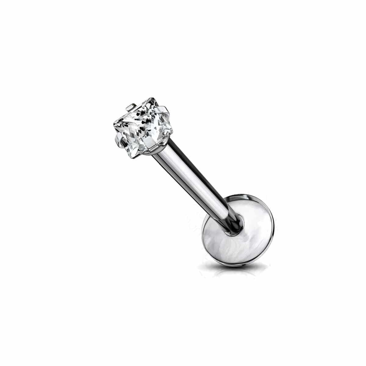 Prong Set Square Gem Top Titanium Internally Threaded Monroe Labret - SkinKandy | Body Jewellery & Piercing Online Australia