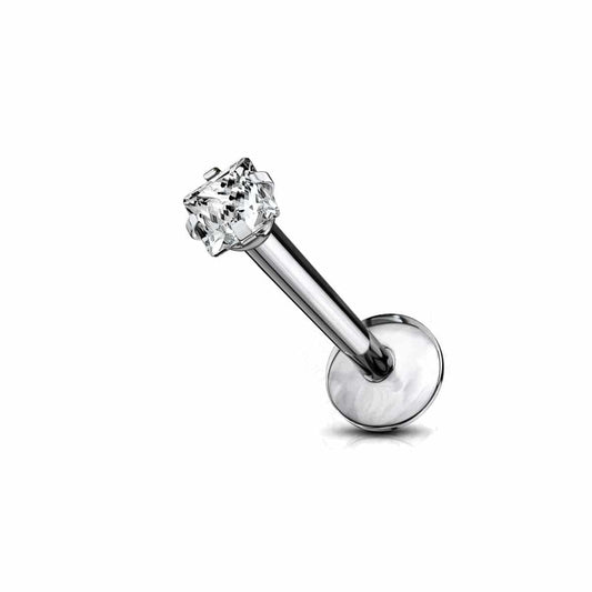 Prong Set Square Gem Top Titanium Internally Threaded Monroe Labret - SkinKandy | Body Jewellery & Piercing Online Australia