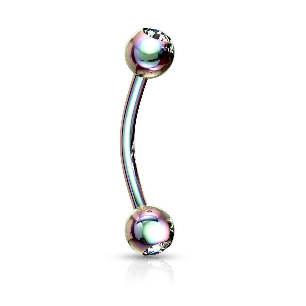 Rainbow Curved Titanium Barbell with Crystal Ends
