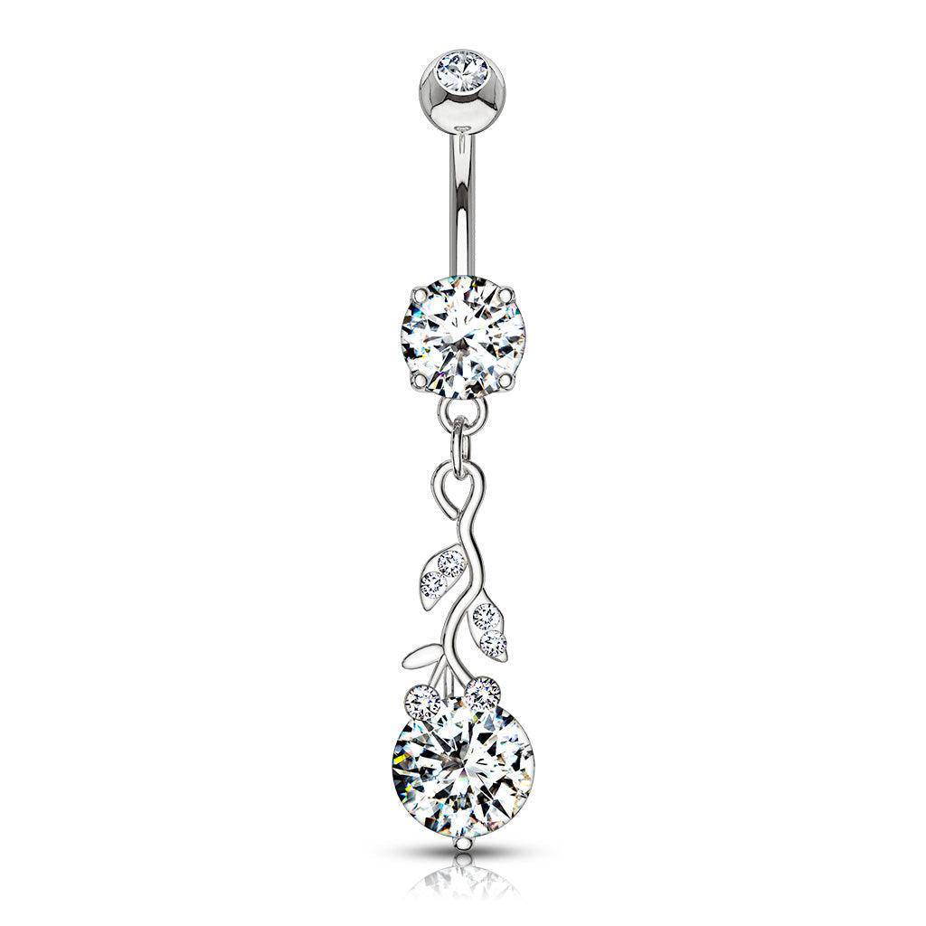 Rose Dangle CZ Steel Belly Bar - SkinKandy | Body Jewellery & Piercing Online Australia