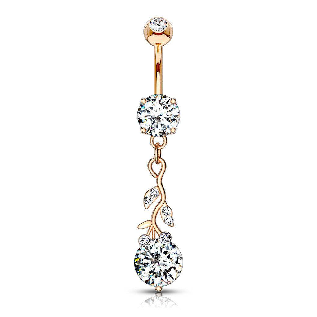 Rose Dangle CZ Steel Belly Bar - SkinKandy | Body Jewellery & Piercing Online Australia