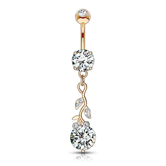 Rose Dangle CZ Steel Belly Bar - SkinKandy | Body Jewellery & Piercing Online Australia
