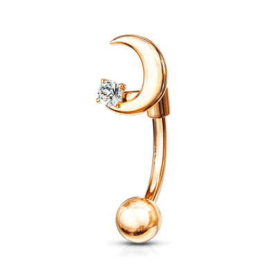 Rose Gold Crescent Moon Star Curved Barbell