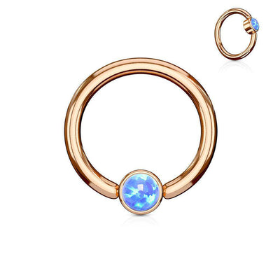Rose Gold Ball Closure Ring with Opal Gem