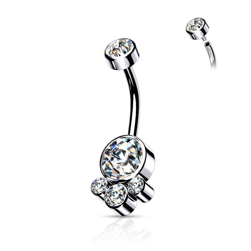 Round Clear Cluster CZ Set Belly Ring - SkinKandy | Body Jewellery & Piercing Online Australia