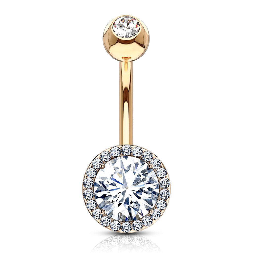 Round CZ Gem Steel Belly Bar - SkinKandy | Body Jewellery & Piercing Online Australia