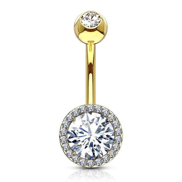 Round Cubic Zirconia Gem 316L Surgical Steel Belly Bar