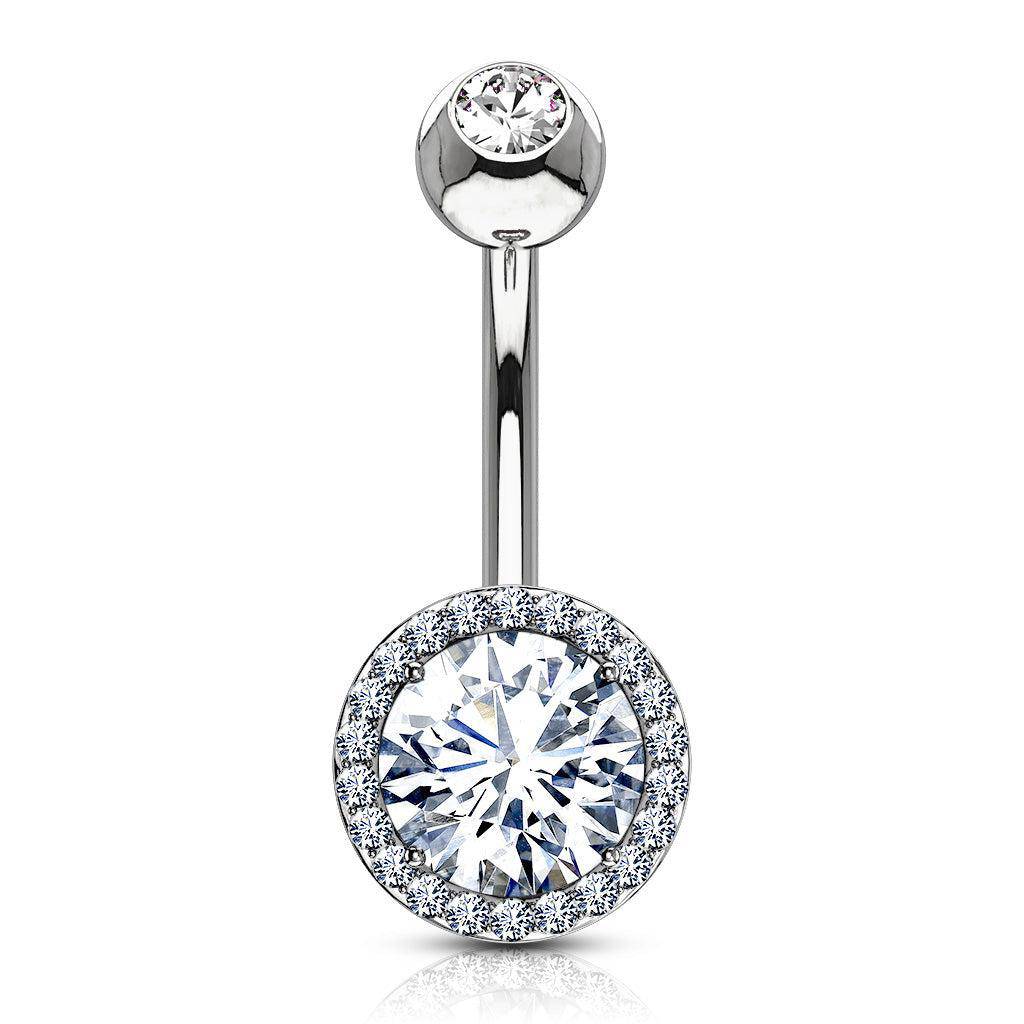 Round CZ Gem Steel Belly Bar - SkinKandy | Body Jewellery & Piercing Online Australia