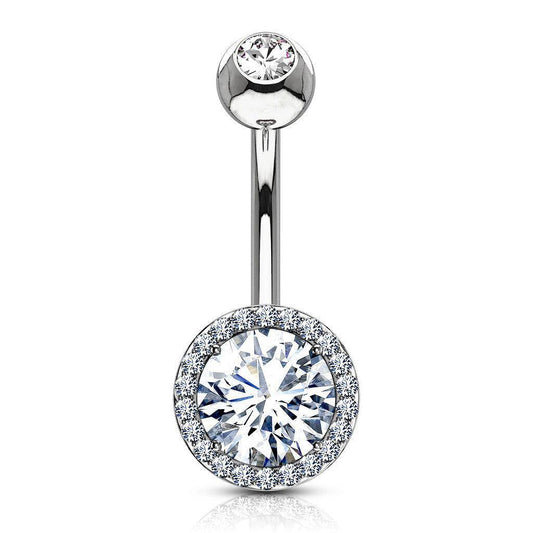 Round CZ Gem Steel Belly Bar - SkinKandy | Body Jewellery & Piercing Online Australia