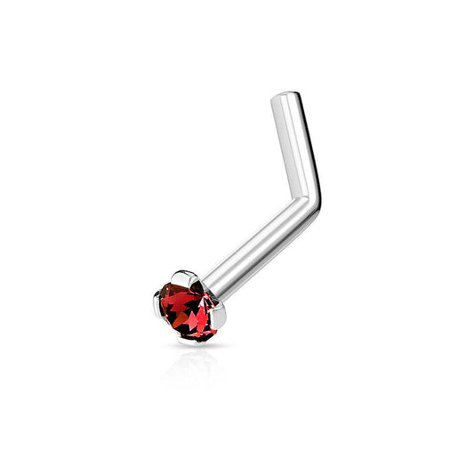 Round Prong - Set Gem L Bend Nose Ring - SkinKandy | Body Jewellery & Piercing Online Australia