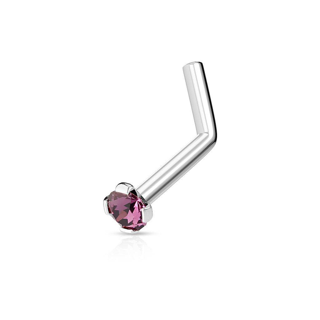 Round Prong - Set Gem L Bend Nose Ring - SkinKandy | Body Jewellery & Piercing Online Australia