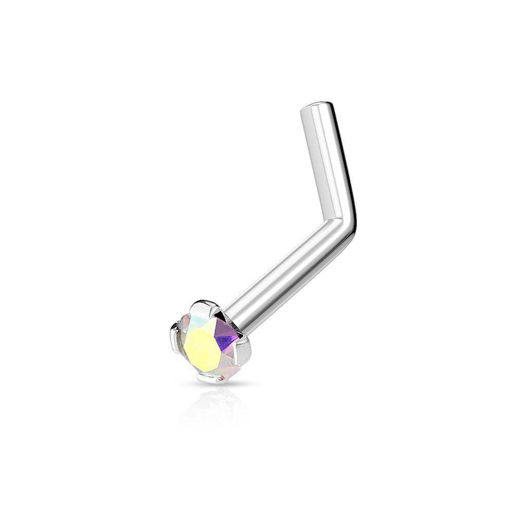 Round Prong - Set Gem L Bend Nose Ring - SkinKandy | Body Jewellery & Piercing Online Australia