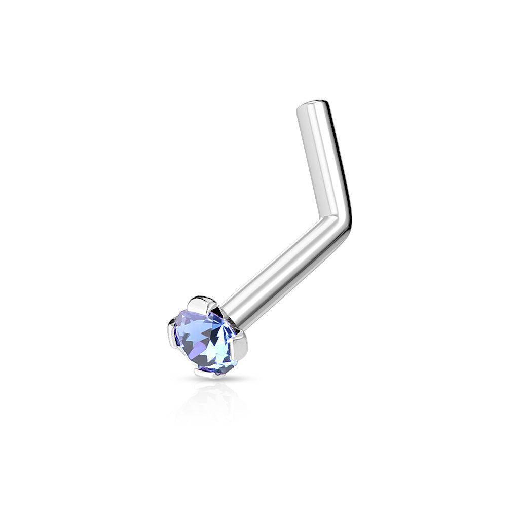 Round Prong - Set Gem L Bend Nose Ring - SkinKandy | Body Jewellery & Piercing Online Australia