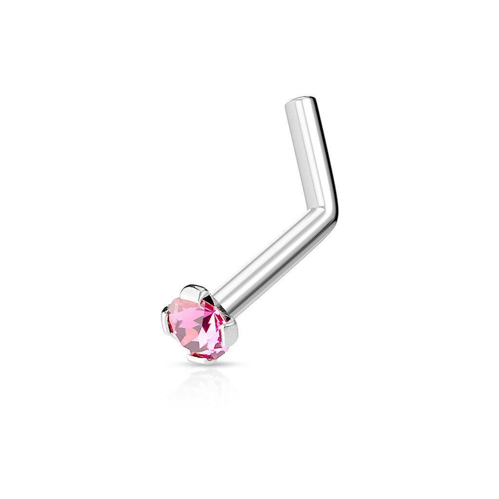 Round Prong - Set Gem L Bend Nose Ring - SkinKandy | Body Jewellery & Piercing Online Australia