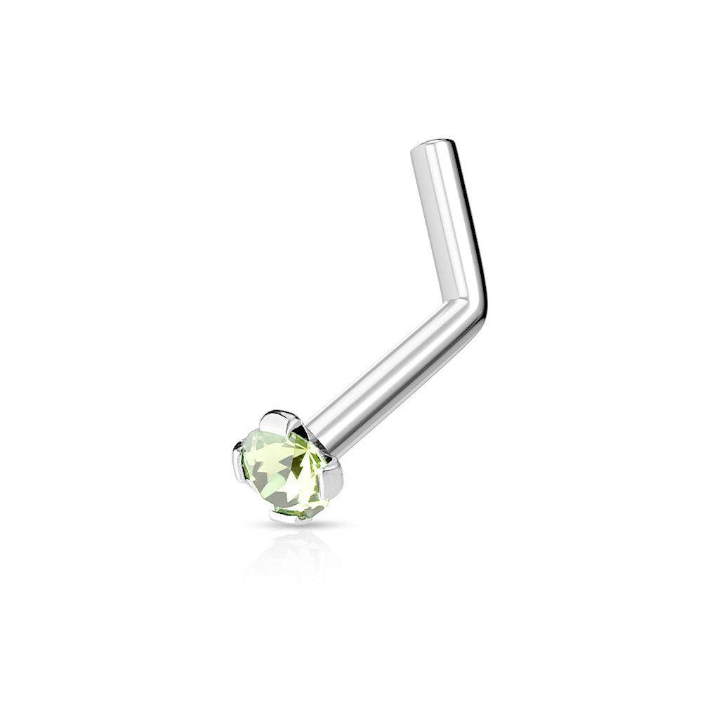 Round Prong - Set Gem L Bend Nose Ring - SkinKandy | Body Jewellery & Piercing Online Australia