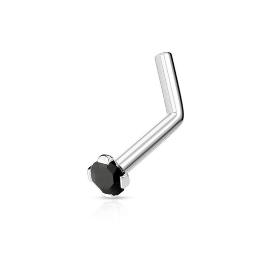 Round Prong - Set Gem L Bend Nose Ring - SkinKandy | Body Jewellery & Piercing Online Australia