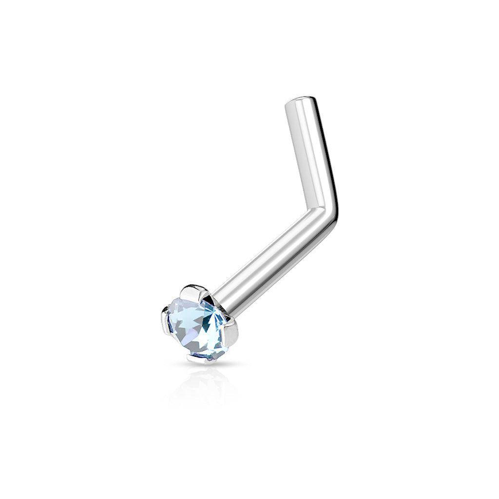 Round Prong - Set Gem L Bend Nose Ring - SkinKandy | Body Jewellery & Piercing Online Australia