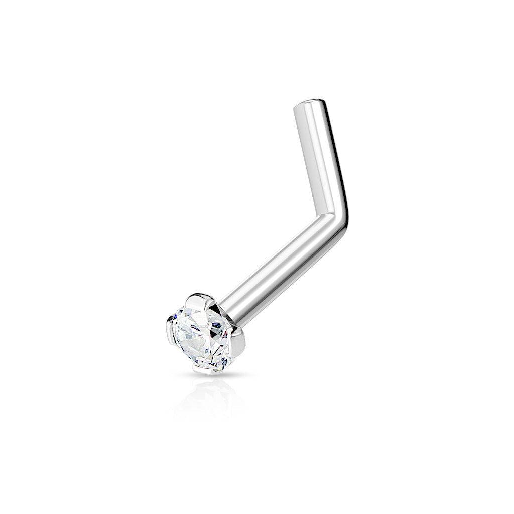 Round Prong - Set Gem L Bend Nose Ring - SkinKandy | Body Jewellery & Piercing Online Australia