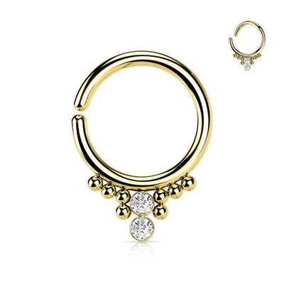 Solid Balls with CZ Gems Bendable Hoop Ring