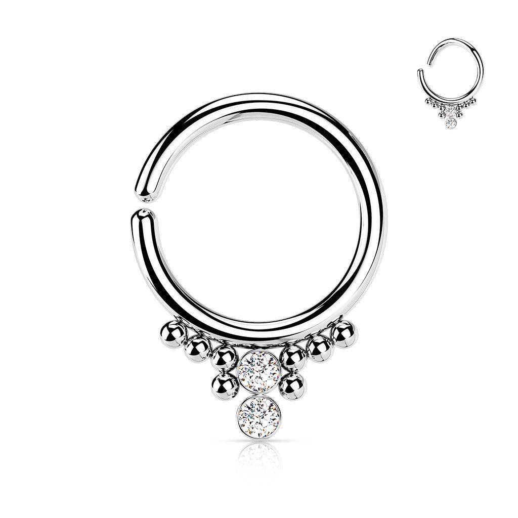 Solid Balls with CZ Gems Bendable Hoop Ring