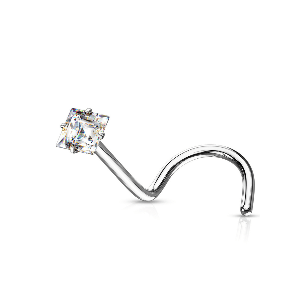 Square Prong - set Gem Top Nose Screw - SkinKandy | Body Jewellery & Piercing Online Australia