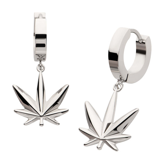 Pot Leaf Huggie Drop Earrings - SkinKandy | Body Jewellery & Piercing Online Australia