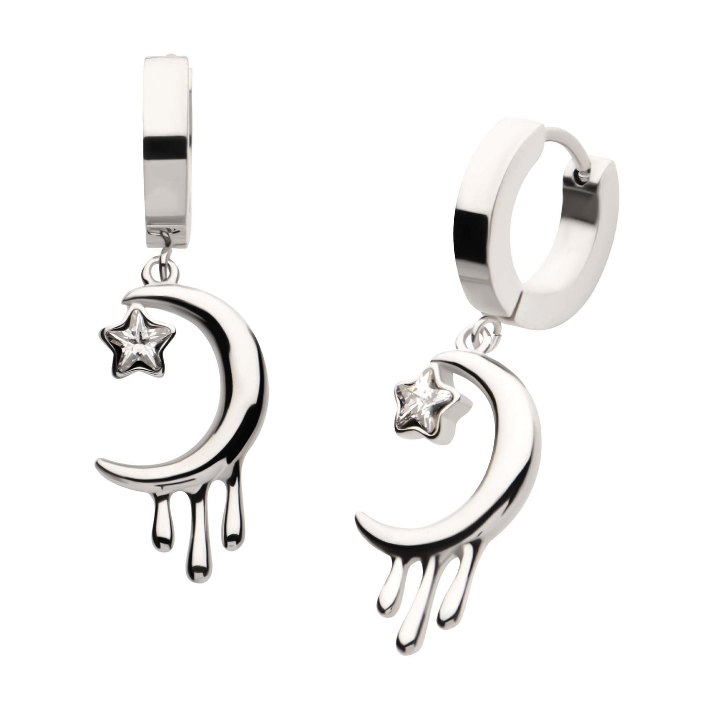 Crescent Moon Drip Huggie Drop Earrings