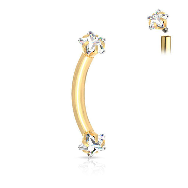 Star CZ Ends Internally Threaded Curved Barbell