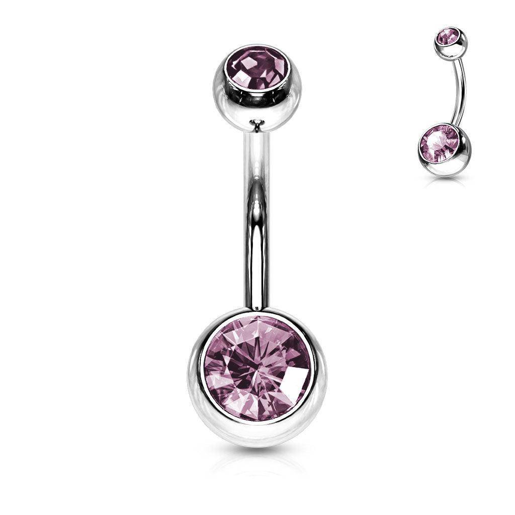 12 Piece Stainless Steel Assorted Color Double Gem Belly Ring Pack