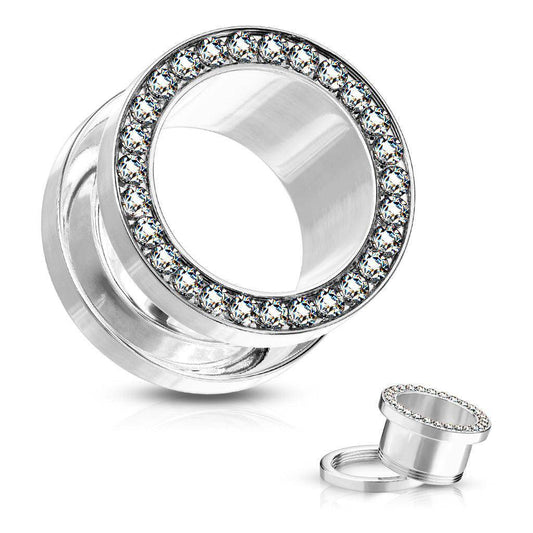 Steel Clear Gem Screw Fit Flesh Tunnel - SkinKandy | Body Jewellery & Piercing Online Australia