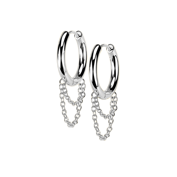 Double Chain Steel Hoop Earrings - Pair