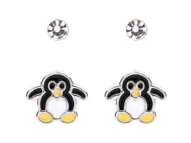 Studex Penguin and CZ Stud Earrings Set