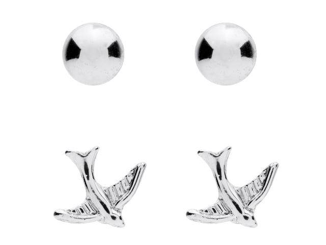 Studex Swallow Bird and Ball Stud Earrings Set