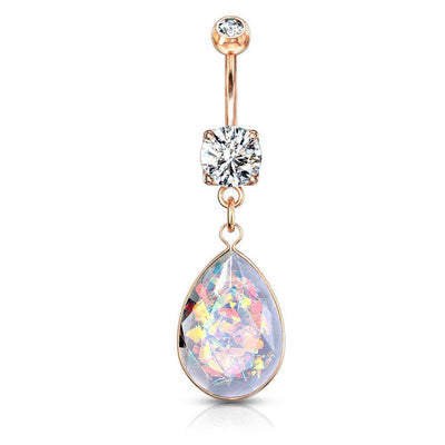 Teardrop Glitter Opal Dangle Belly Bar