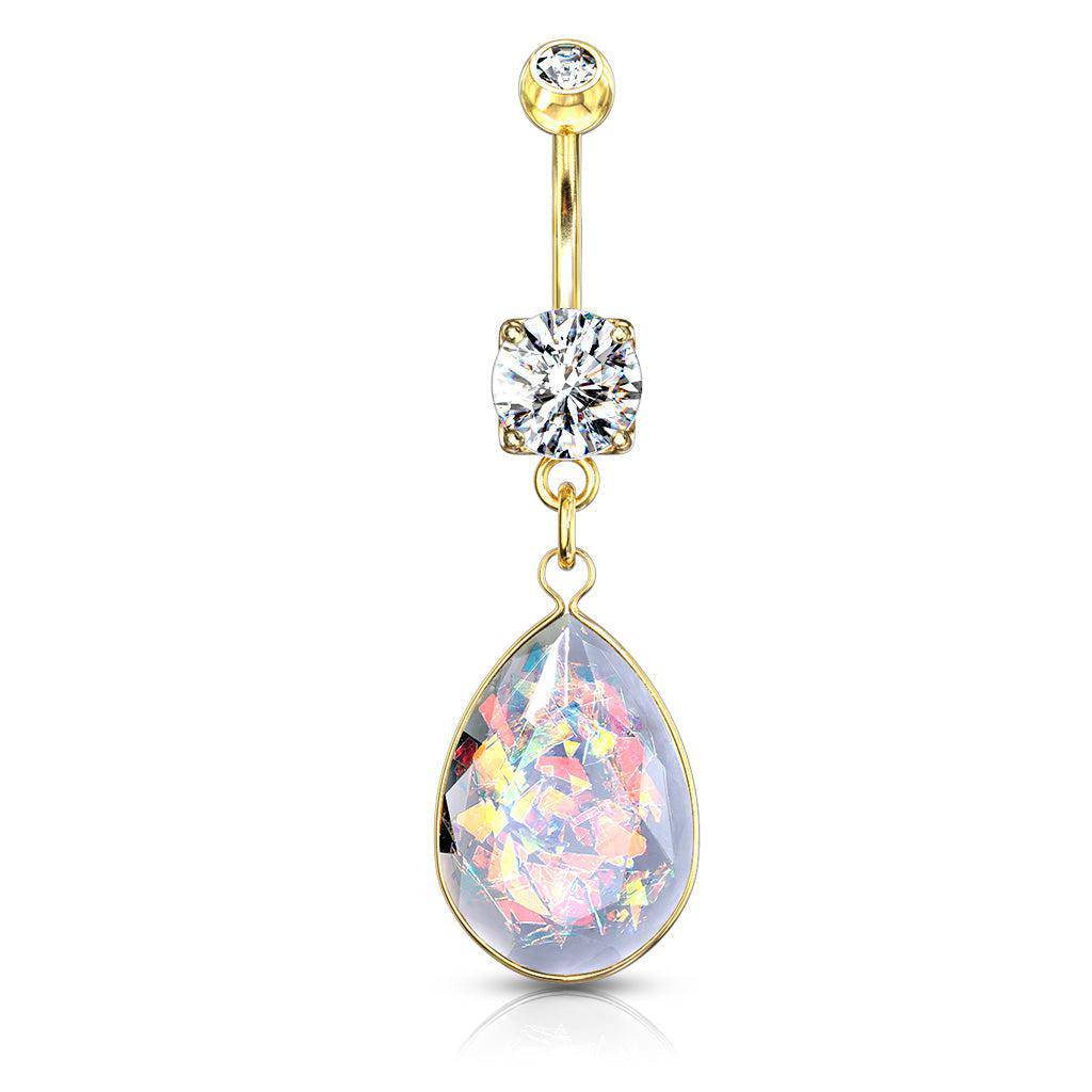 Teardrop Glitter Opal Dangle Belly Bar