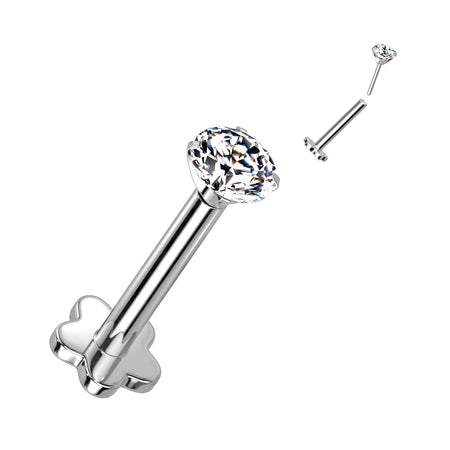 Titanium Threadless Flatback CZ Top with Flower Base