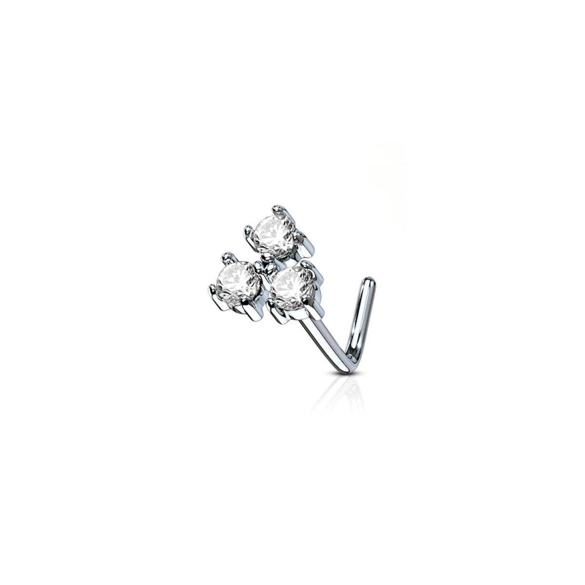 Triple Prong - Set Gem L Bend Nose Stud - SkinKandy | Body Jewellery & Piercing Online Australia