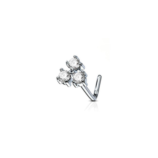 Triple Prong - Set Gem L Bend Nose Stud - SkinKandy | Body Jewellery & Piercing Online Australia