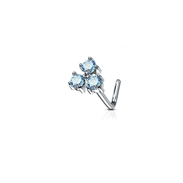Triple Prong-Set Gem L Bend Nose Stud