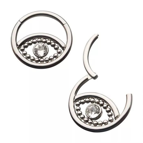 Titanium Beaded CZ Evil Eye Front Facing Hinged Segment Clicker