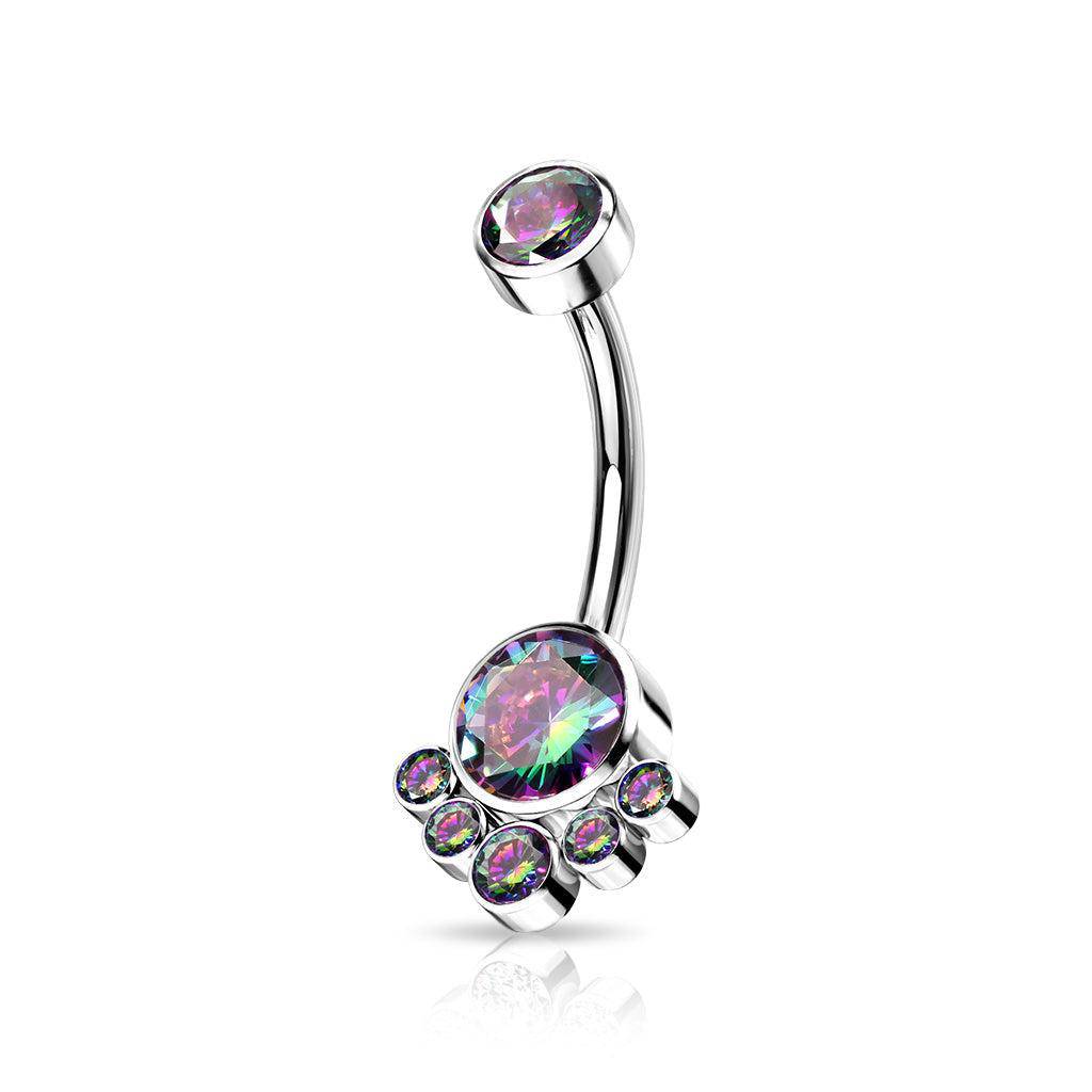 Titanium Belly Ring with CZ Cluster Top