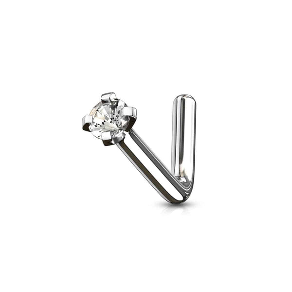 Titanium CZ Prong Set L Bend Nose Stud
