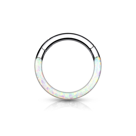 Titanium Hinged Segment Hoop Ring with Opal Front - SkinKandy | Body Jewellery & Piercing Online Australia