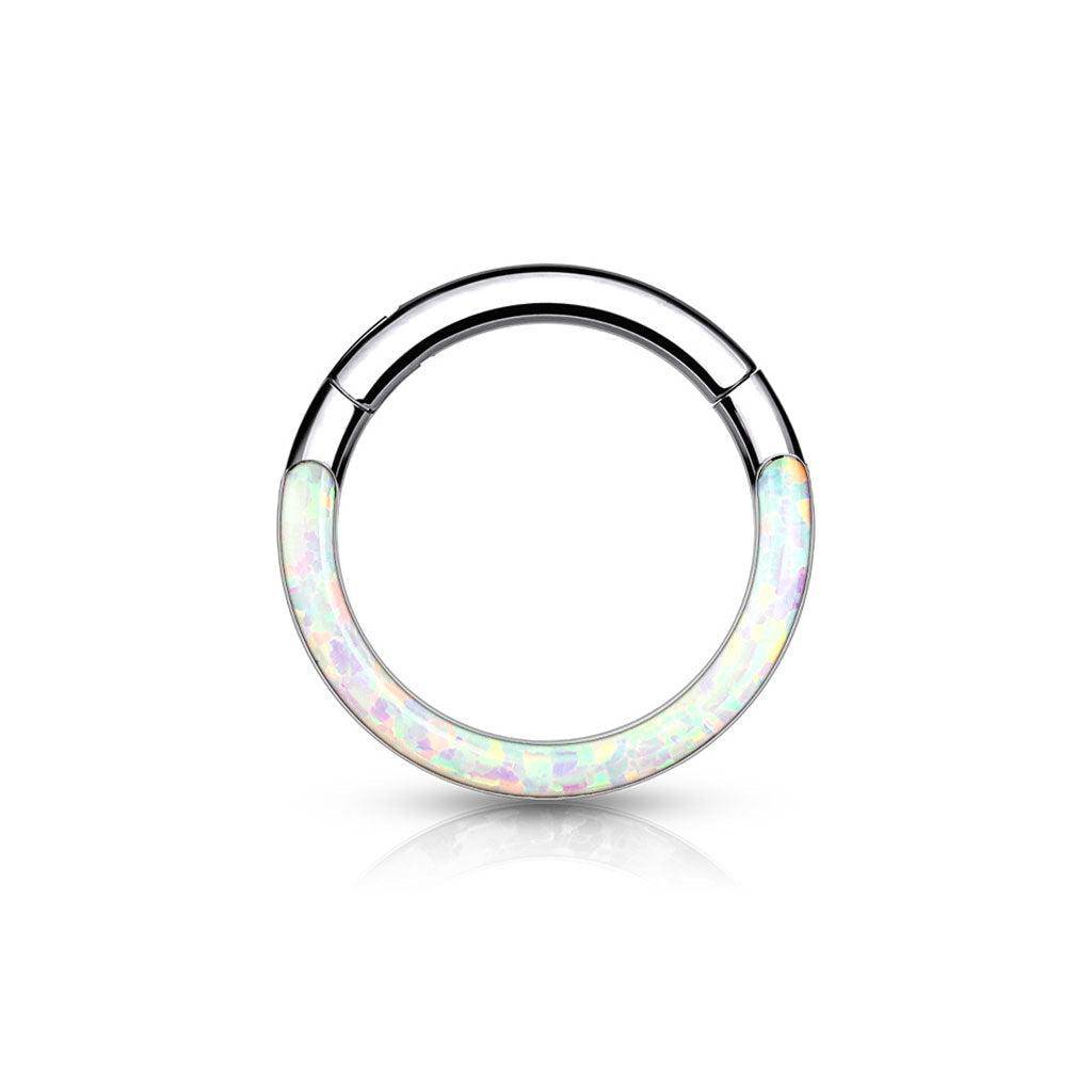Titanium Hinged Segment Hoop Ring with Opal Front