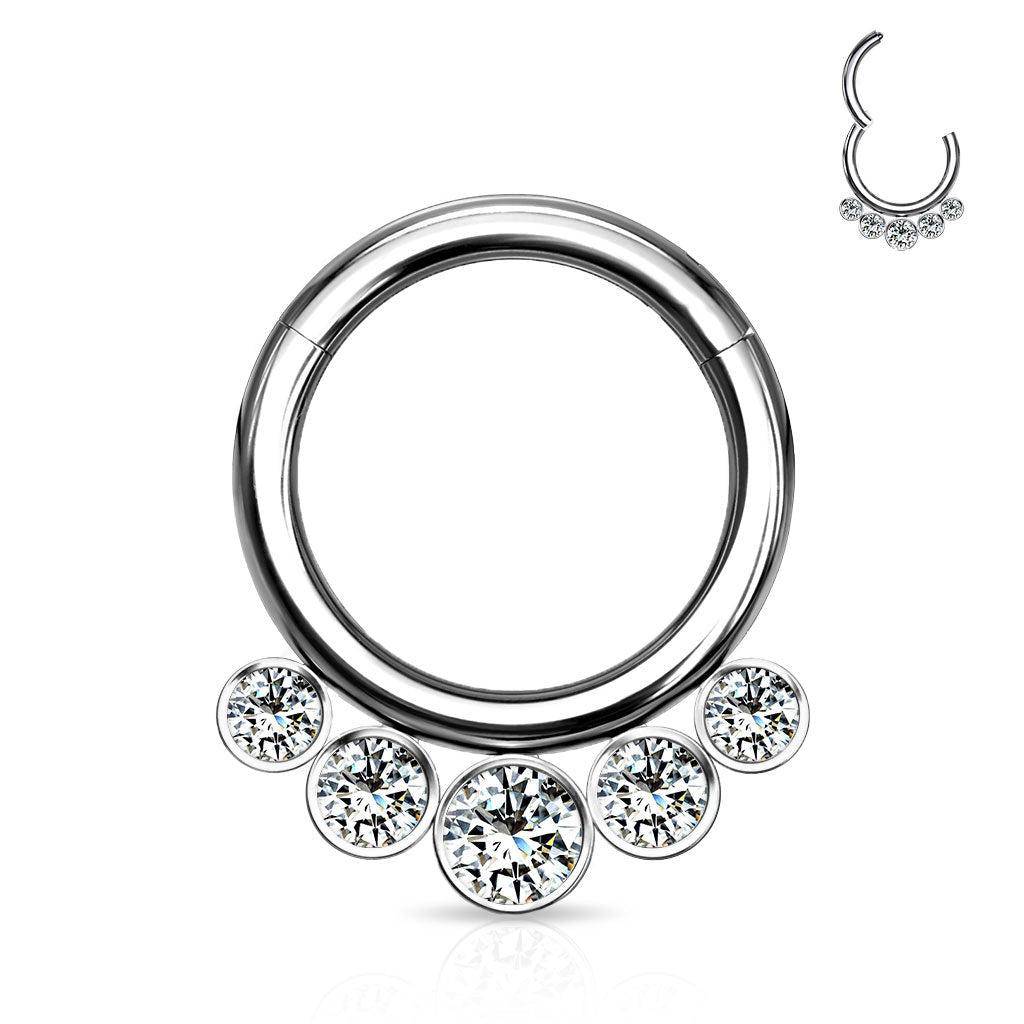 Titanium Hinged Segment Ring with Bezel Set Crystals - SkinKandy | Body Jewellery & Piercing Online Australia