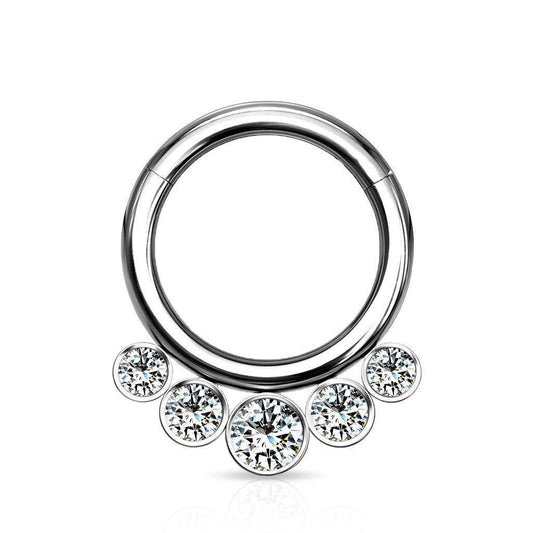 Titanium Hinged Segment Ring with Bezel Set Crystals - SkinKandy | Body Jewellery & Piercing Online Australia