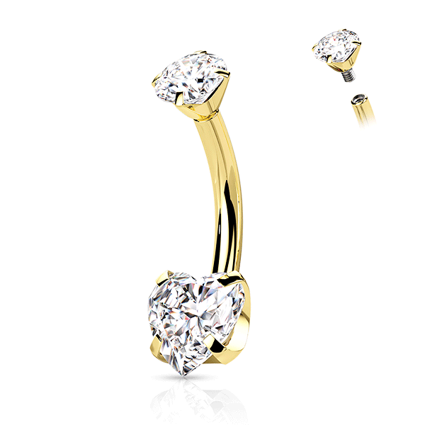 Implant Grade Titanium Internally Threaded Cubic Zirconia Heart Belly Ring